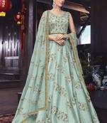 Blue Embroidered Silk Blend Semi Stitched Salwar With Dupatta