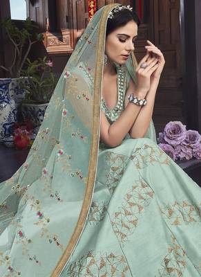 Blue Embroidered Silk Blend Semi Stitched Salwar With Dupatta 2