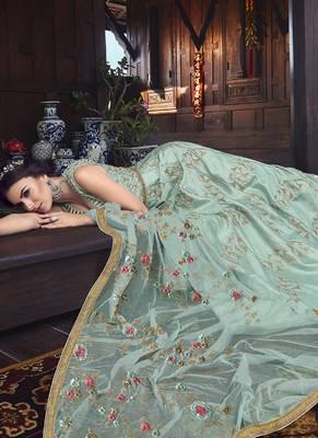 Blue Embroidered Silk Blend Semi Stitched Salwar With Dupatta 3