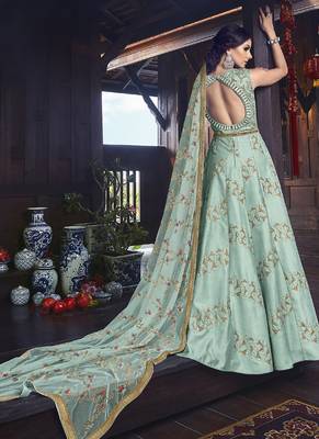 Blue Embroidered Silk Blend Semi Stitched Salwar With Dupatta 4