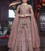 Violet Embroidered Net Semi Stitched Salwar With Dupatta