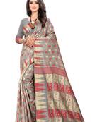 Red woven cotton silk saree with blouse