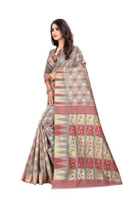 Red woven cotton silk saree with blouse 2