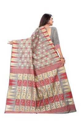 Red woven cotton silk saree with blouse 3