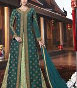Green Embroidered Silk Blend Semi Stitched Salwar With Dupatta