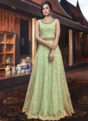 Green Embroidered Silk Blend Semi Stitched Salwar With Dupatta 2
