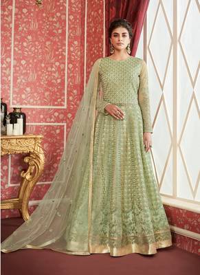 Sea-green embroidered net salwar 1