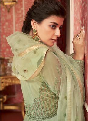Sea-green embroidered net salwar 2