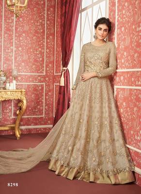 Beige embroidered net salwar 1