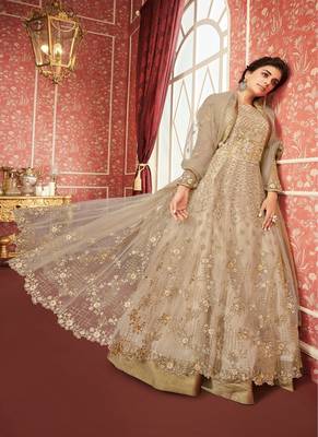 Beige embroidered net salwar 2