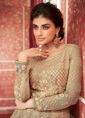Beige embroidered net salwar 3