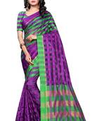 Purple Plain Cotton Saree With Blouse