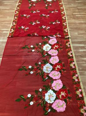 Red embroidered georgette saree with blouse 2