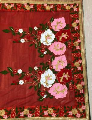 Red embroidered georgette saree with blouse 3