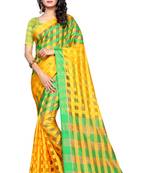 Yellow Plain Cotton Saree With Blouse