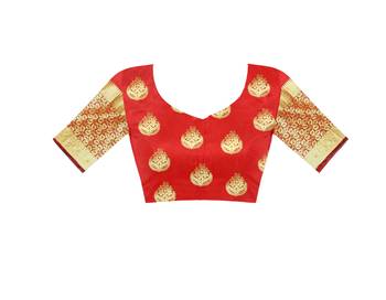 Pink woven banarasi silk saree with blouse 4