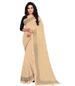 beige printed chiffon saree with blouse
