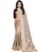 beige printed chiffon saree with blouse