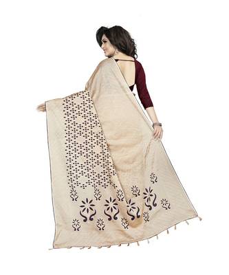 beige printed chiffon saree with blouse 3