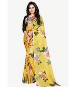 yellow printed chiffon saree with blouse