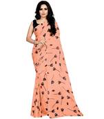 peach printed silk blend saree with blouse