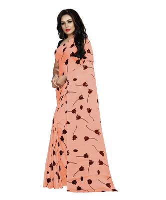 peach printed silk blend saree with blouse 2