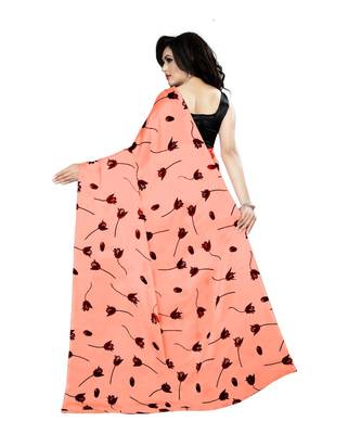 peach printed silk blend saree with blouse 3