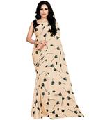 cream printed silk blend saree with blouse