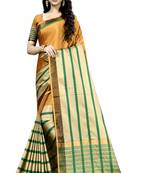 Mustard Plain Cotton Saree With Blouse