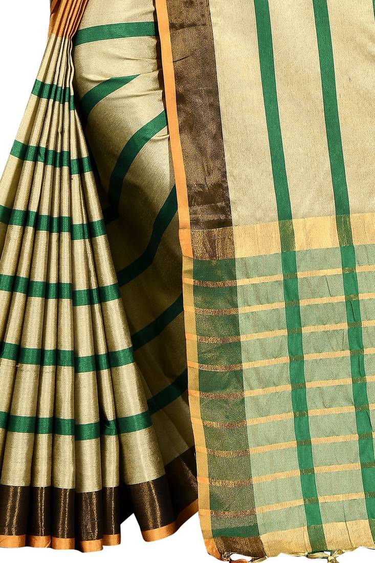 Mustard Plain Cotton Saree With Blouse