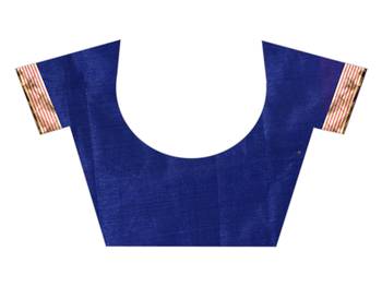 Blue Plain Cotton Saree With Blouse 5