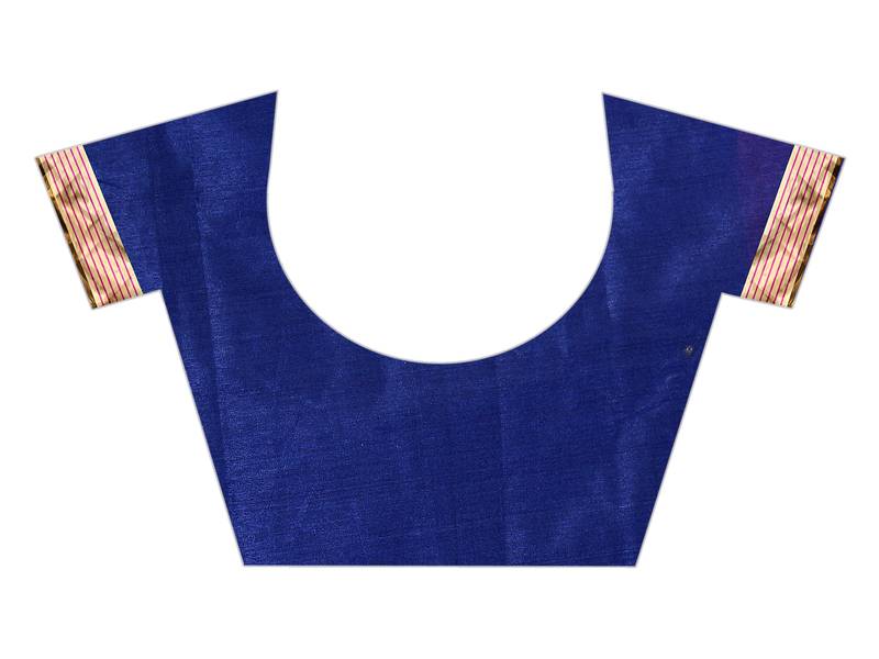 Blue Plain Cotton Saree With Blouse