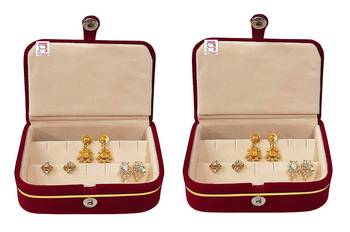 atorakushon   Velvet Combo Jewellery Box Ring Box Earrings Necklace Organiser for Women's Maroon pack of 2 2