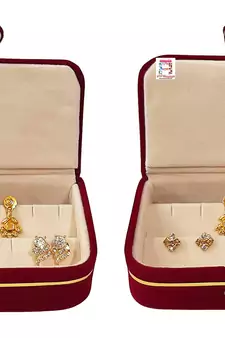 atorakushon   Velvet Combo Jewellery Box Ring Box Earrings Necklace Organiser for Women's Maroon pack of 2