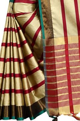 Green Plain Cotton Saree With Blouse 4