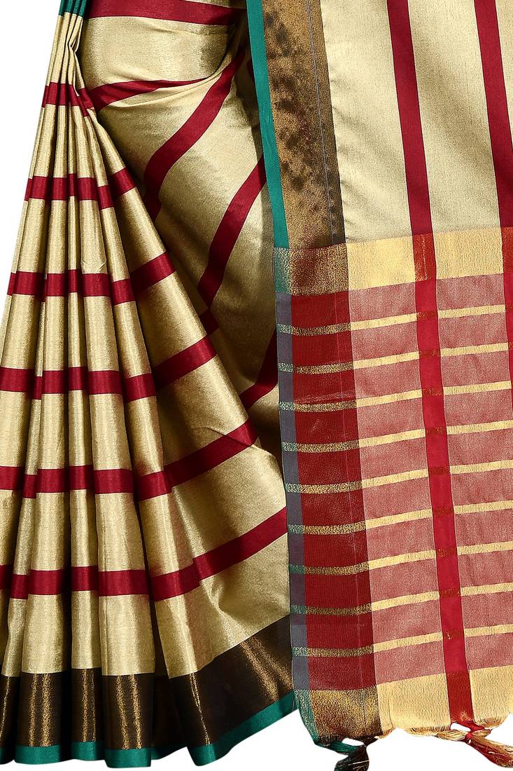 Green Plain Cotton Saree With Blouse