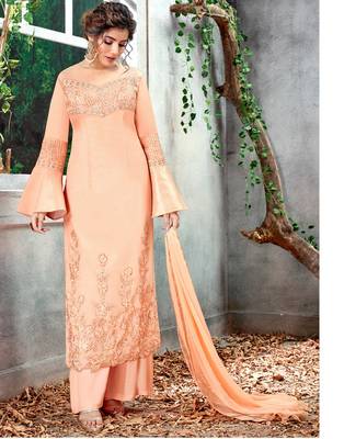 Peach embroidered chiffon salwar 1