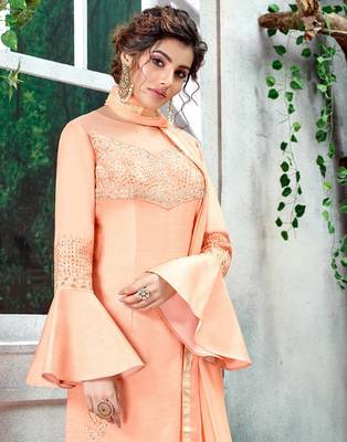 Peach embroidered chiffon salwar 2