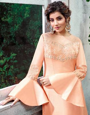 Peach embroidered chiffon salwar 3