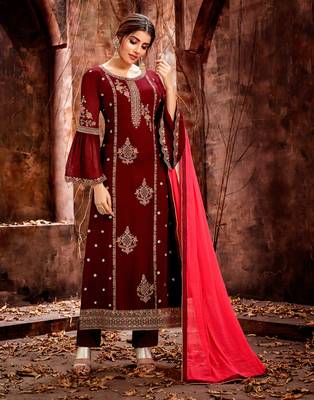 Maroon embroidered georgette salwar 1