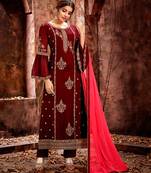 Maroon embroidered georgette salwar