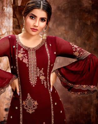 Maroon embroidered georgette salwar 2