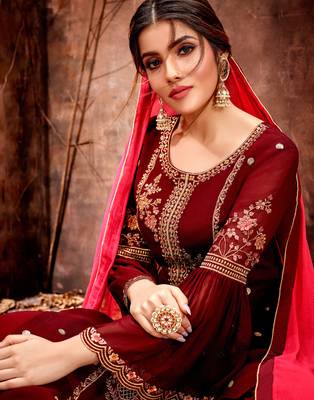 Maroon embroidered georgette salwar 3