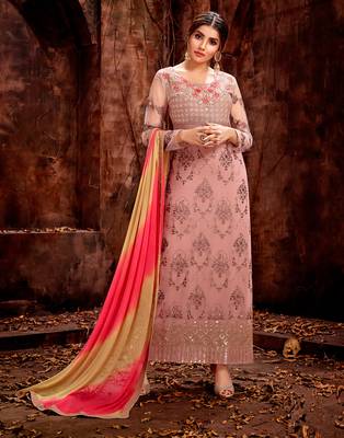 Pink embroidered georgette salwar 1