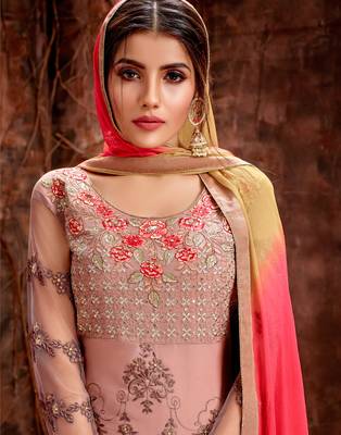 Pink embroidered georgette salwar 4