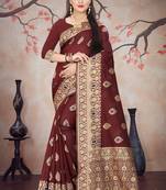 Maroon woven cotton silk saree with blouse