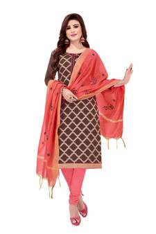Brown Woven Jacquard Salwar