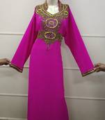 Wine Zari Work Chiffon Polyester Islamic Party Wear Festive Kaftan