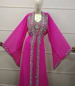 Pink Zari Work Chiffon Polyester Islamic Party Wear Festive Kaftan Jacket