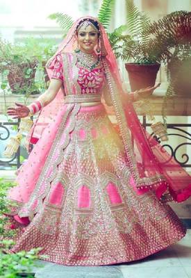 Pink embroidered cotton semi stitched lehenga 1